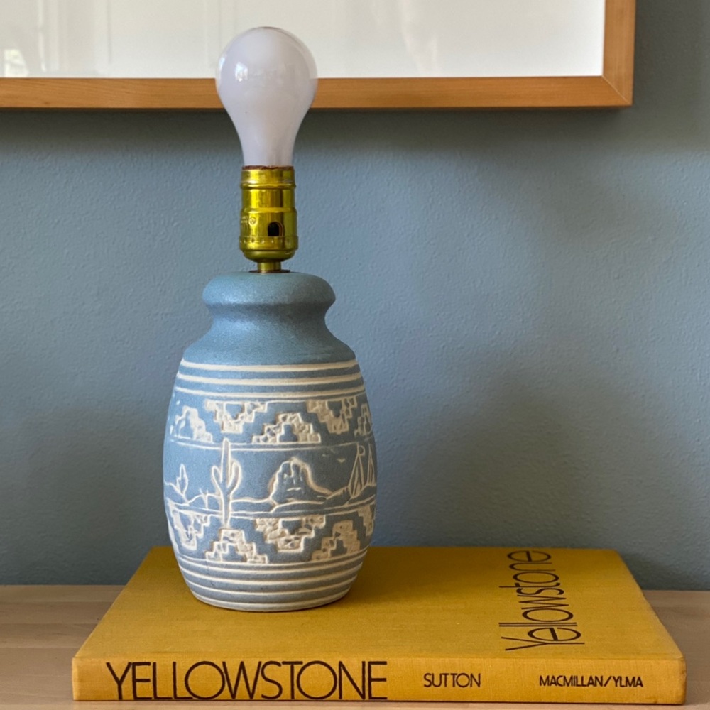 Vintage Ceramic Pastel Blue Southwestern Lamp